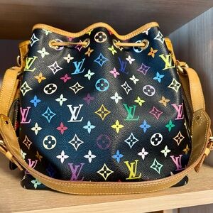Louis Vuitton Black Takashi Murakami Petit Noe Rare Monogram Bag Authentic
